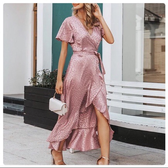 *TAKING DOWN* Dusty Pink Leopard Wrap Maxi Dress - Picture 2 of 8